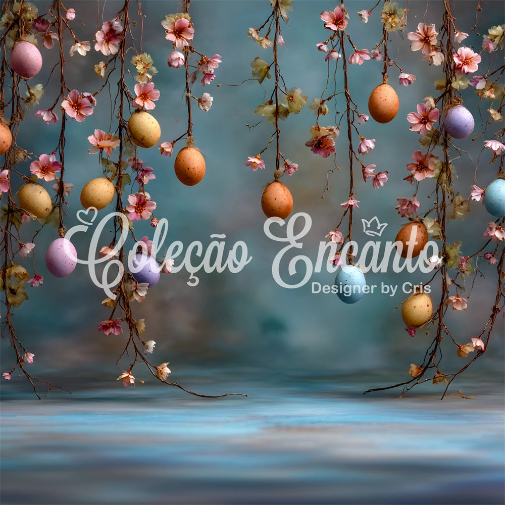 Easter Spring Backdrop Hanging Eggs Blossom Vines Photo Backdrops For Easter By Magali