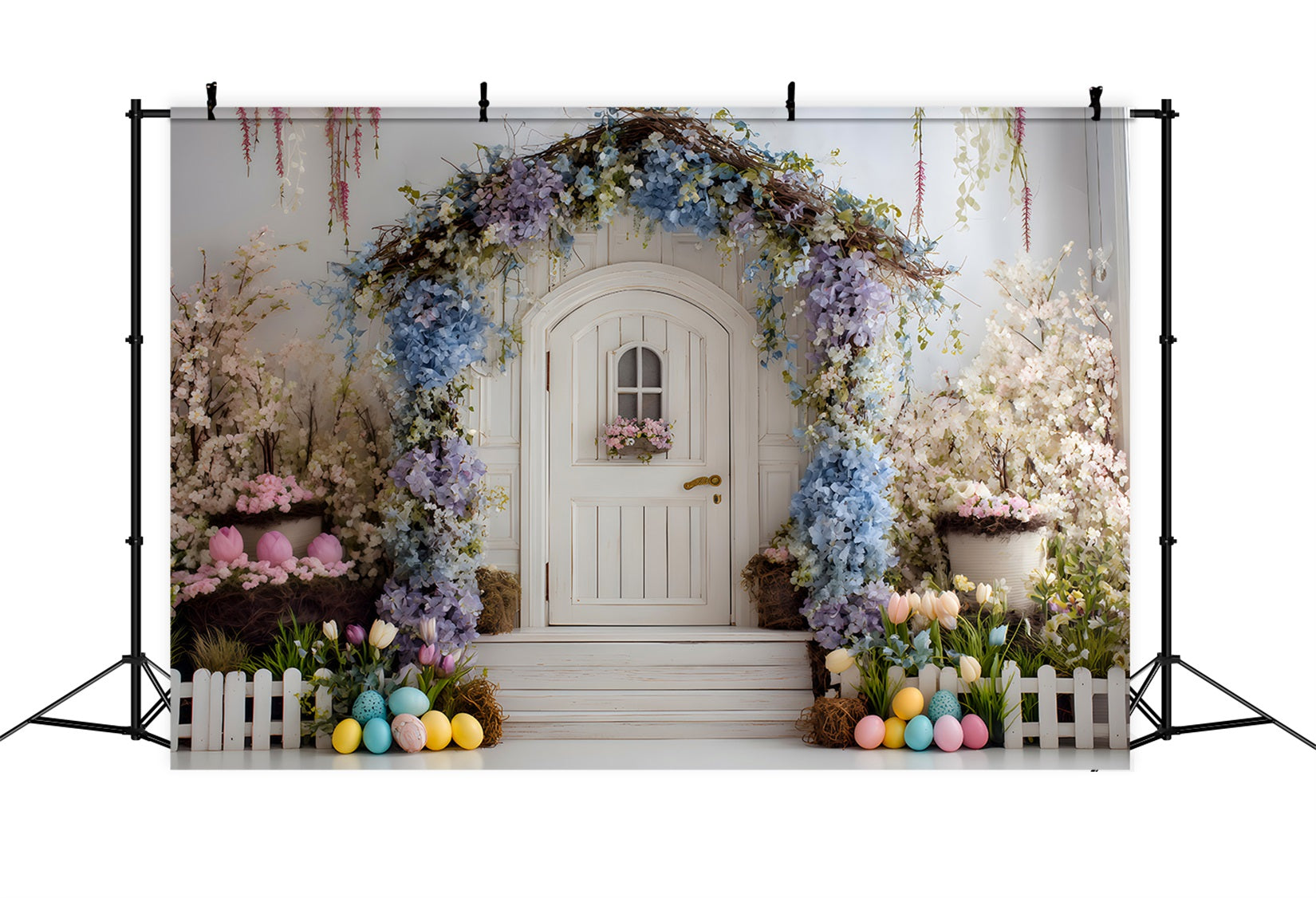 Easter Wreath Doorway Backdrop Blue Arch White Door Photography Backdrops Easter By Magali