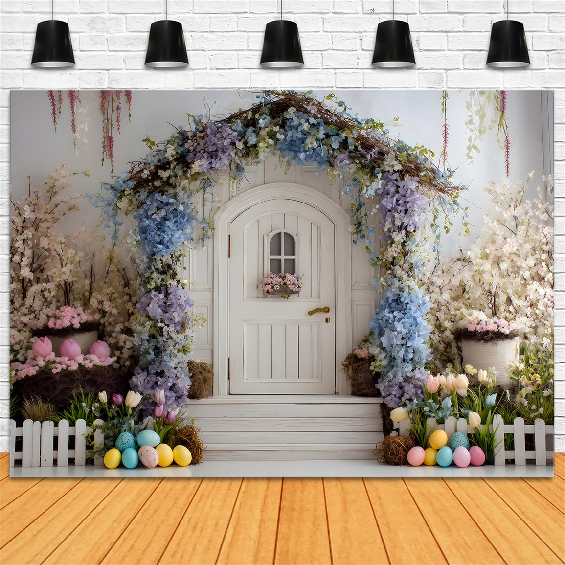 Easter Wreath Doorway Backdrop Blue Arch White Door Photography Backdrops Easter By Magali