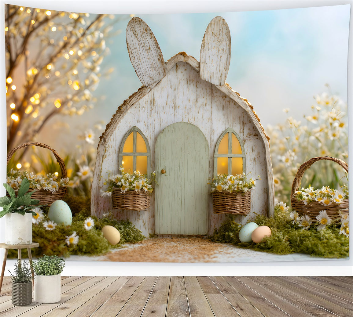 Easter Fairytale Backdrop Bunny House Daisy Eggs Easter Theme Backdrop By Magali