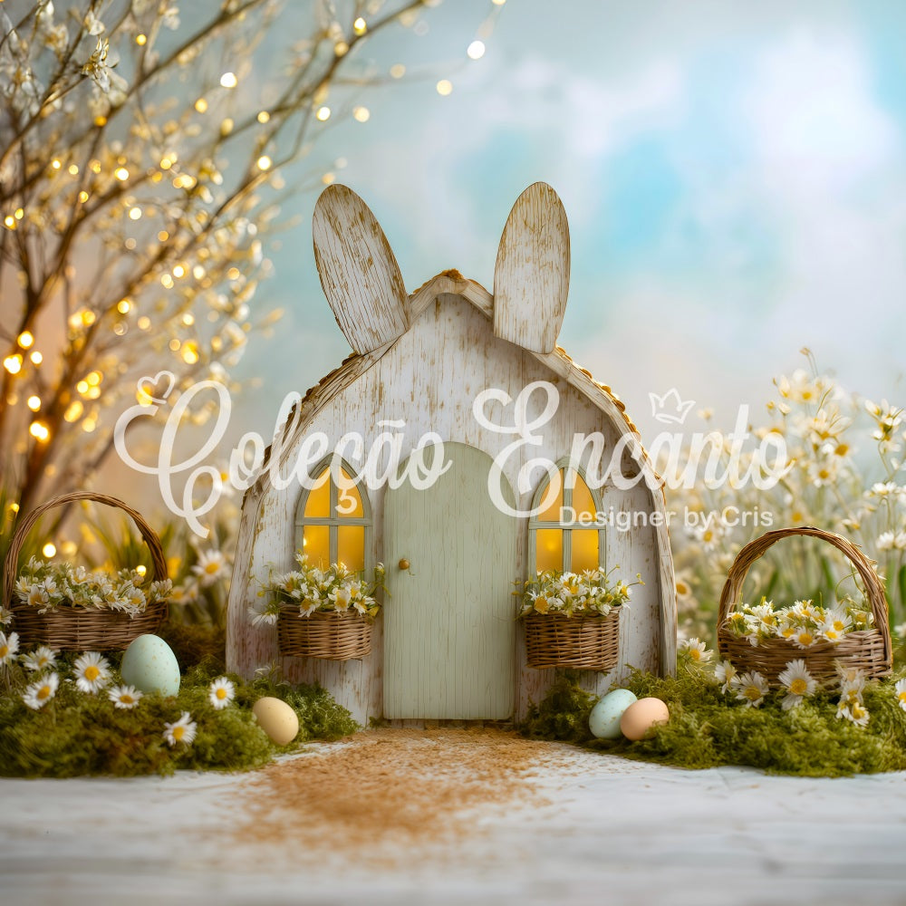 Easter Fairytale Backdrop Bunny House Daisy Eggs Easter Theme Backdrop By Magali