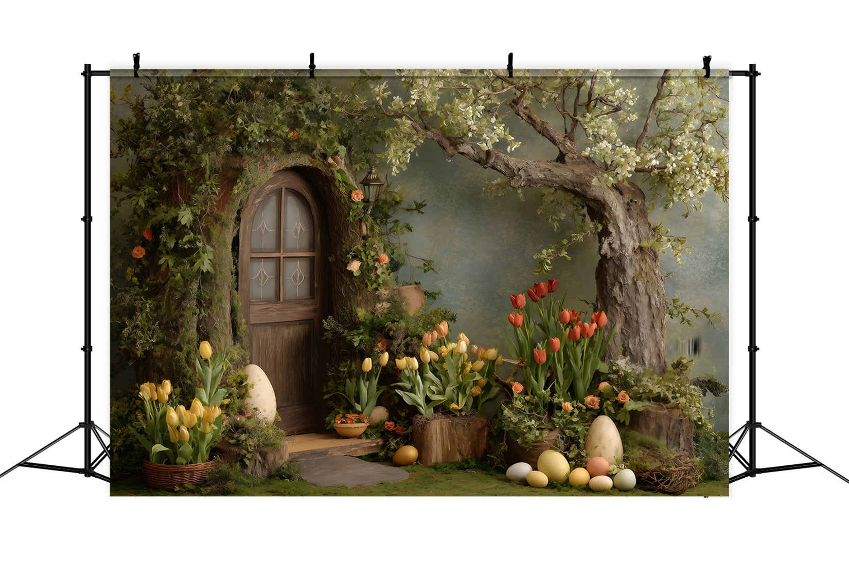 Easter Rustic Backdrop Ivy Door Blossom Eggs Easter Backdrop Pictures By Magali