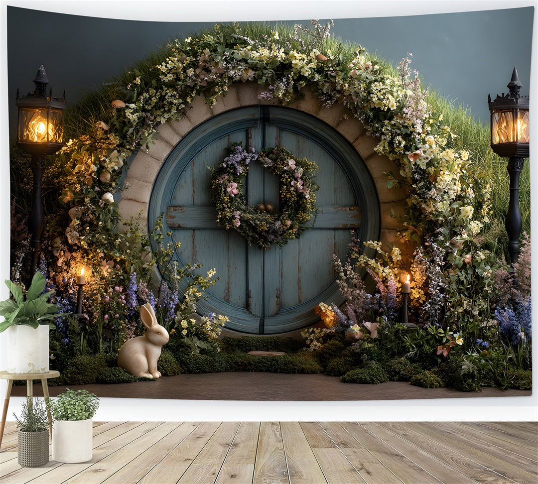 Bunny Burrow Backdrop Enchanted Moss Door Lantern Glow Easter Backdrops By Magali