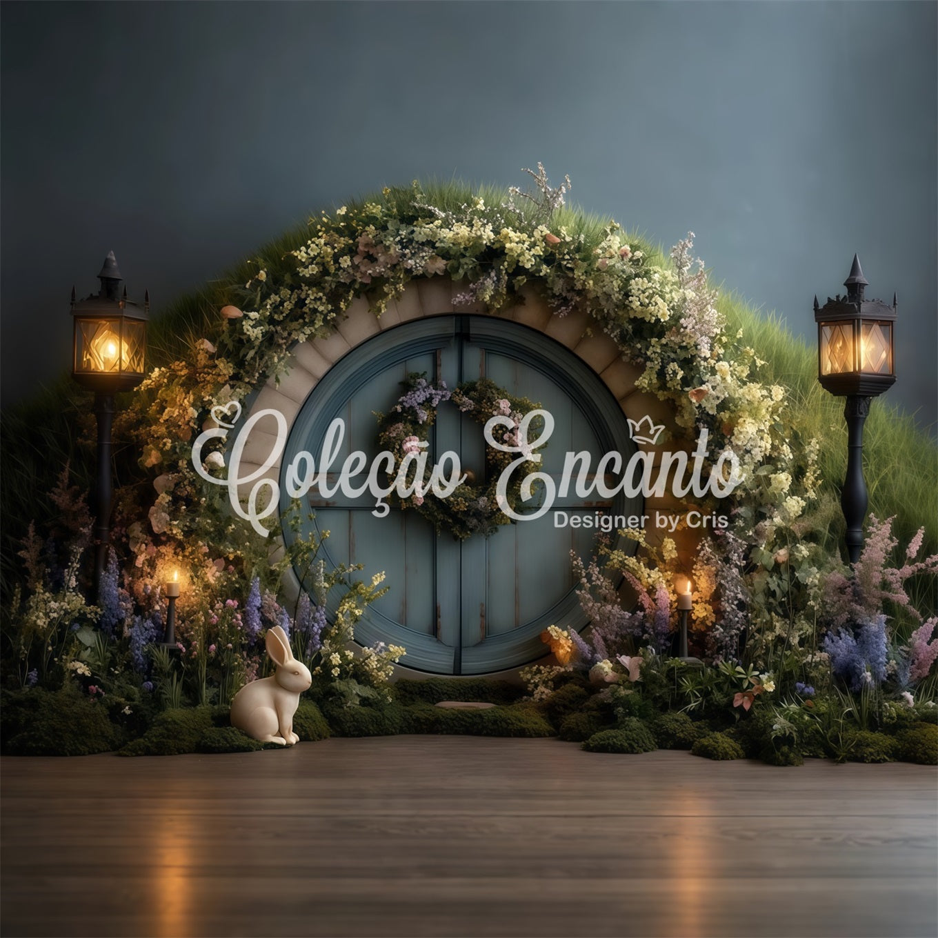 Bunny Burrow Backdrop Enchanted Moss Door Lantern Glow Easter Backdrops By Magali