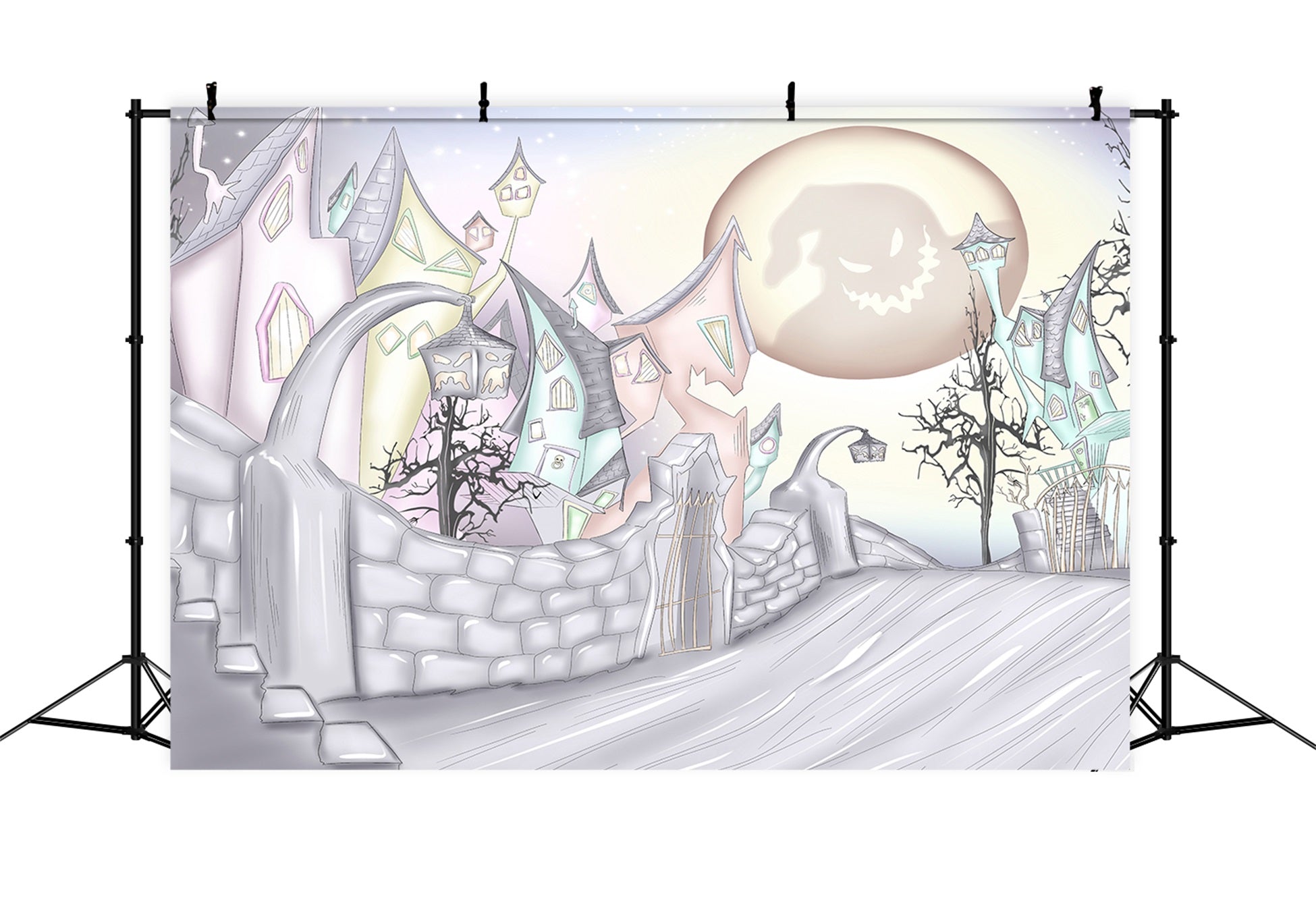 Newborn Photography Backdrop Haunted Village Crooked Moon Halloween Backdrops For Kids By Magali