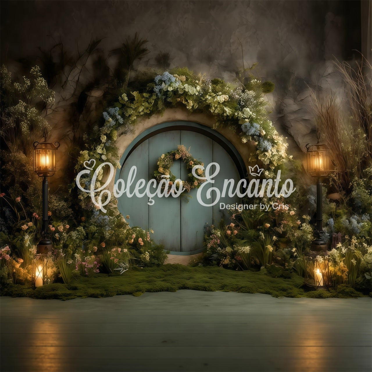 Easter Bunny Burrow Backdrop Enchanted Moss Door Lantern Glow Easter Photo Backdrops By Magali