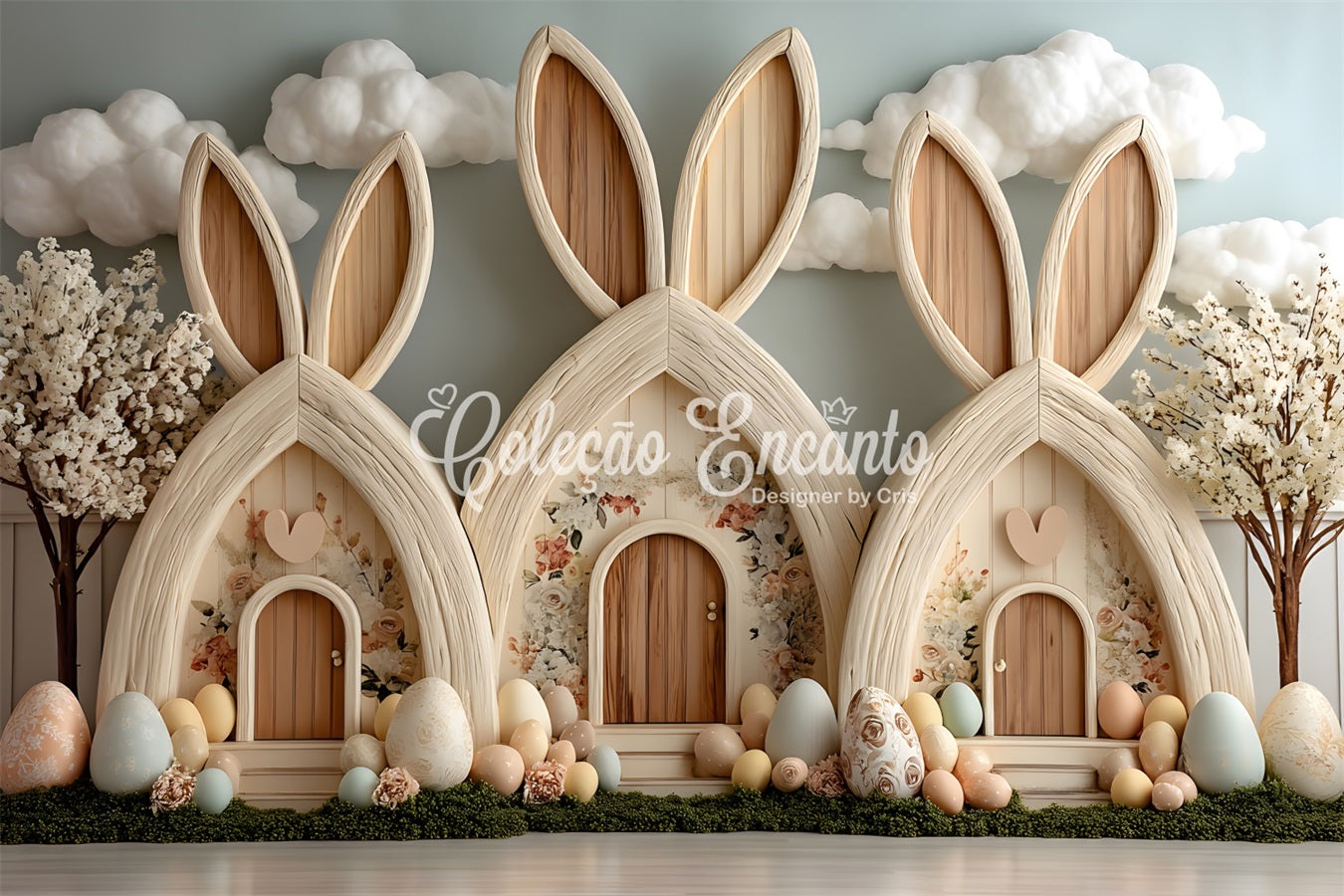 Egg Hunt Backdrop Pastel Bunny Cottage Village Display Easter Backdrop Photography By Magali