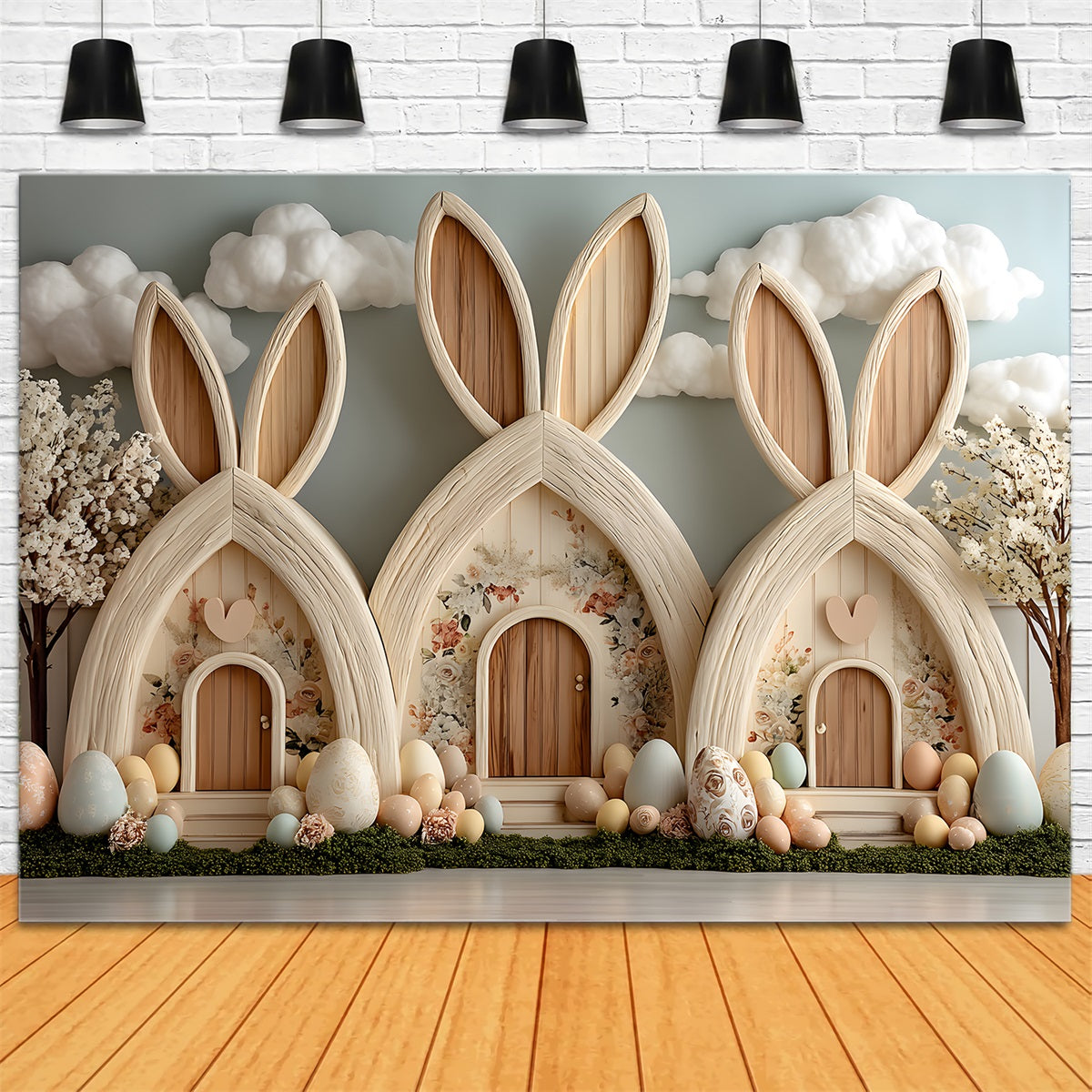 Egg Hunt Backdrop Pastel Bunny Cottage Village Display Easter Backdrop Photography By Magali