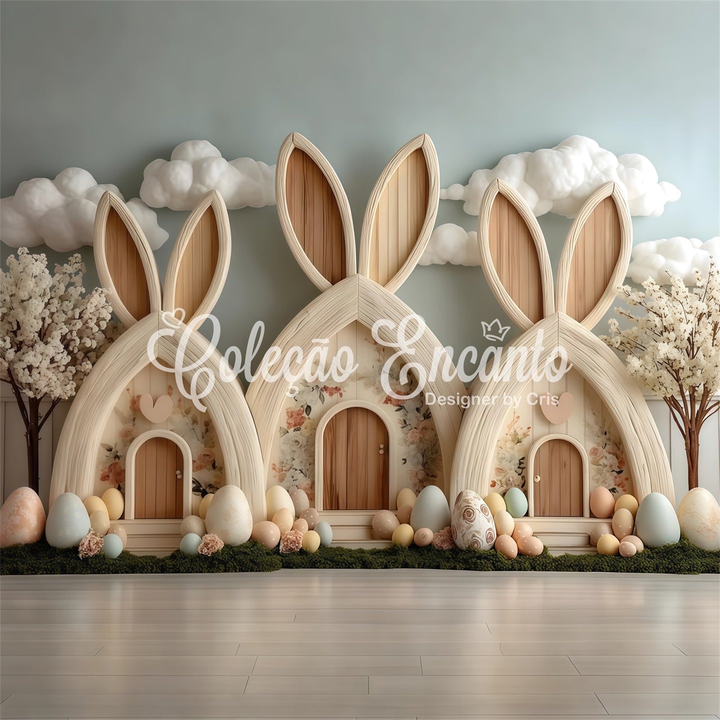 Egg Hunt Backdrop Pastel Bunny Cottage Village Display Easter Backdrop Photography By Magali