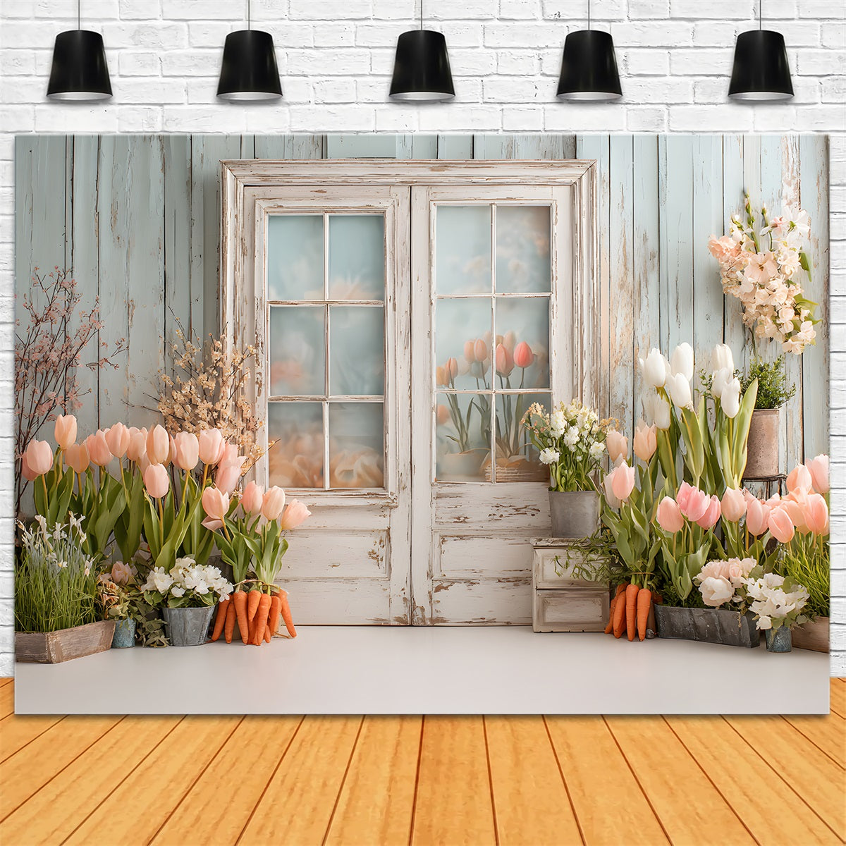 Easter Tulip Backdrop Vintage Window Garden Charm Easter Photography Backdrops By Magali