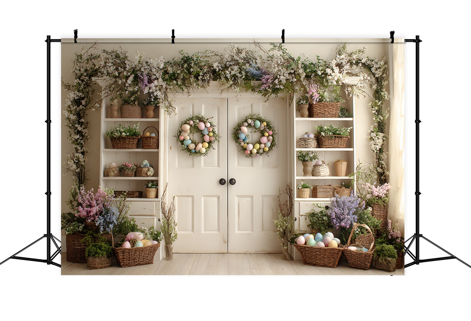 Easter Spring Floral Wreath Backdrop Cabinet Egg Wreaths Easter Picture Backdrops By Magali