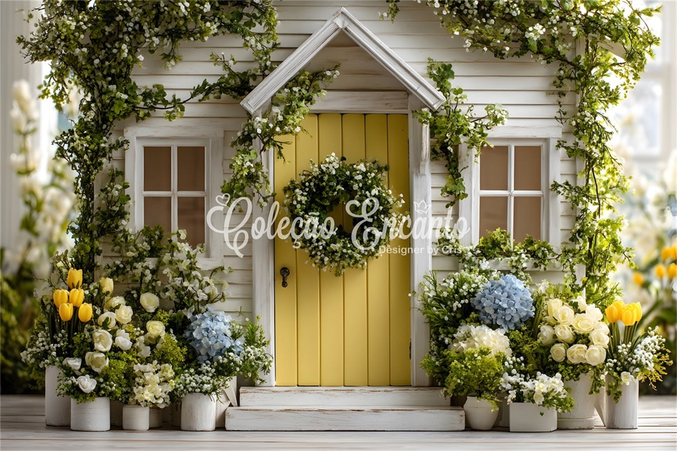 Easter Spring Backdrop Charming Yellow Door Garden Bloom Happy Easter Backdrop By Magali