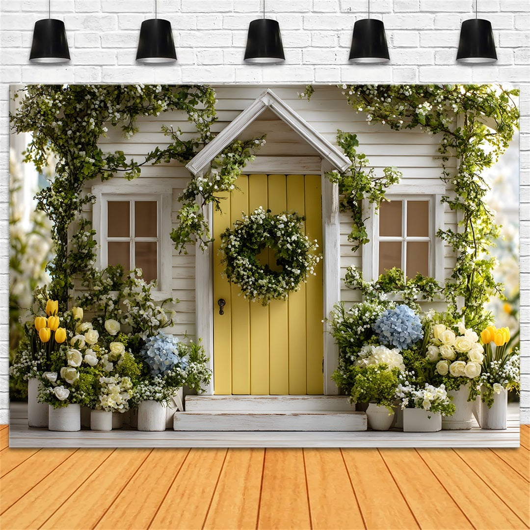 Easter Spring Backdrop Charming Yellow Door Garden Bloom Happy Easter Backdrop By Magali
