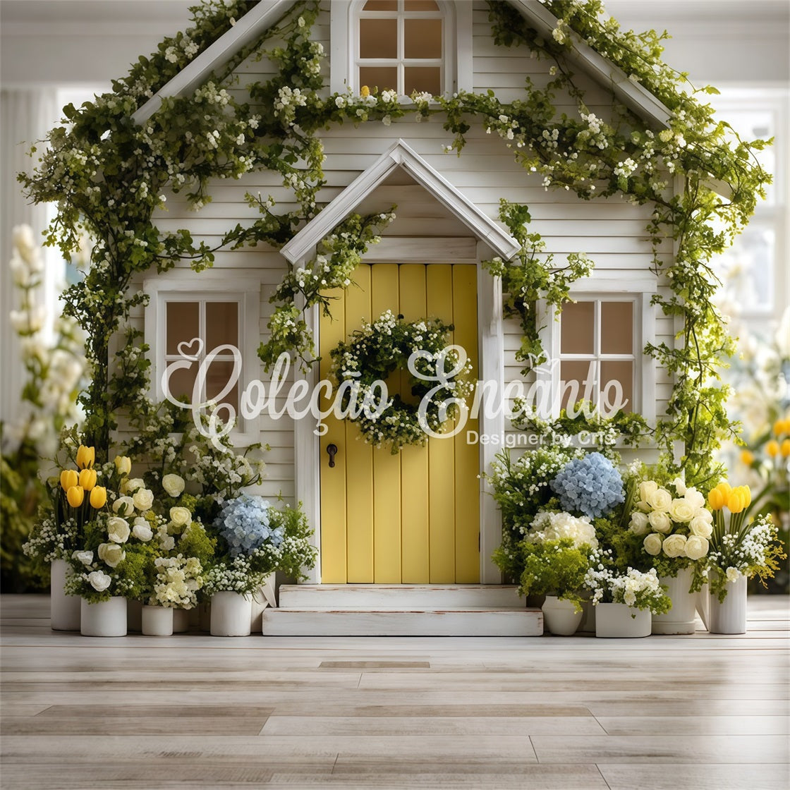 Easter Spring Backdrop Charming Yellow Door Garden Bloom Happy Easter Backdrop By Magali