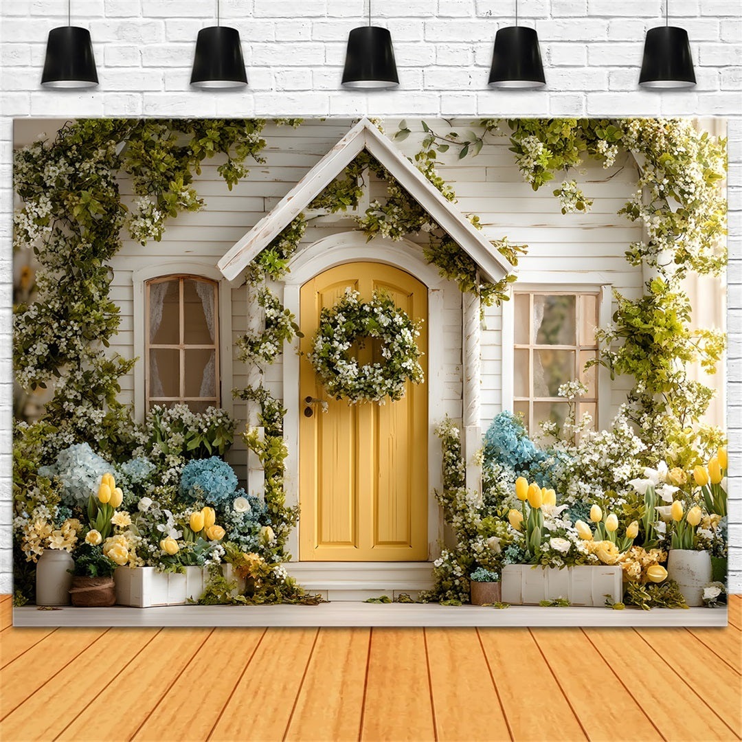 Easter European Garden Backdrop Sunny Cottage Door Hydrangea Bloom Easter Backdrop By Magali