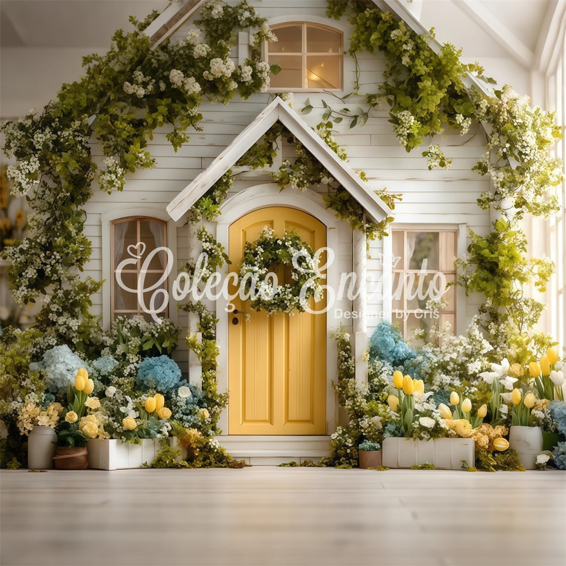 Easter European Garden Backdrop Sunny Cottage Door Hydrangea Bloom Easter Backdrop By Magali