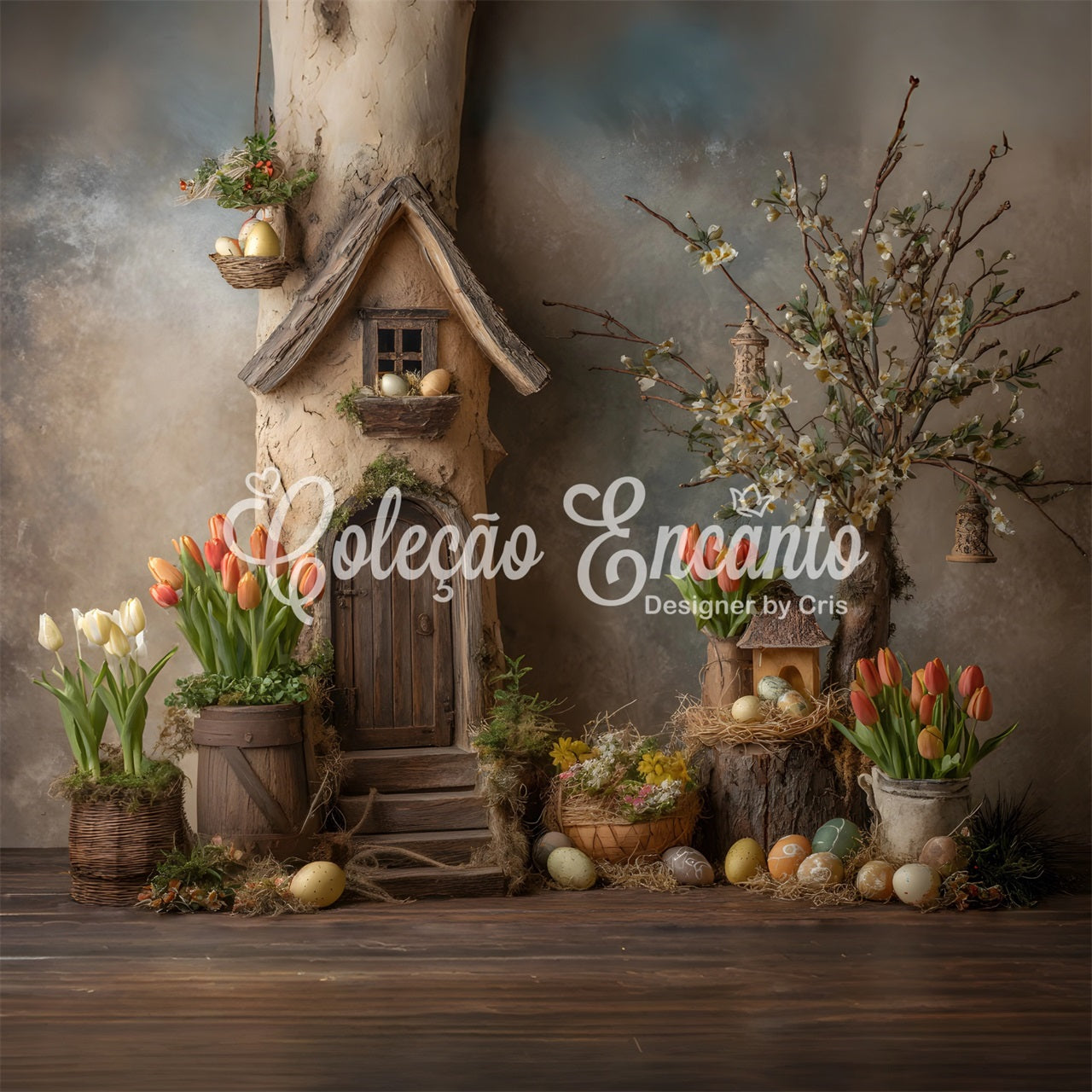 Easter Tulip Backdrop Rustic Cottage Nest Flower Easter Photoshoot Backdrop By Magali