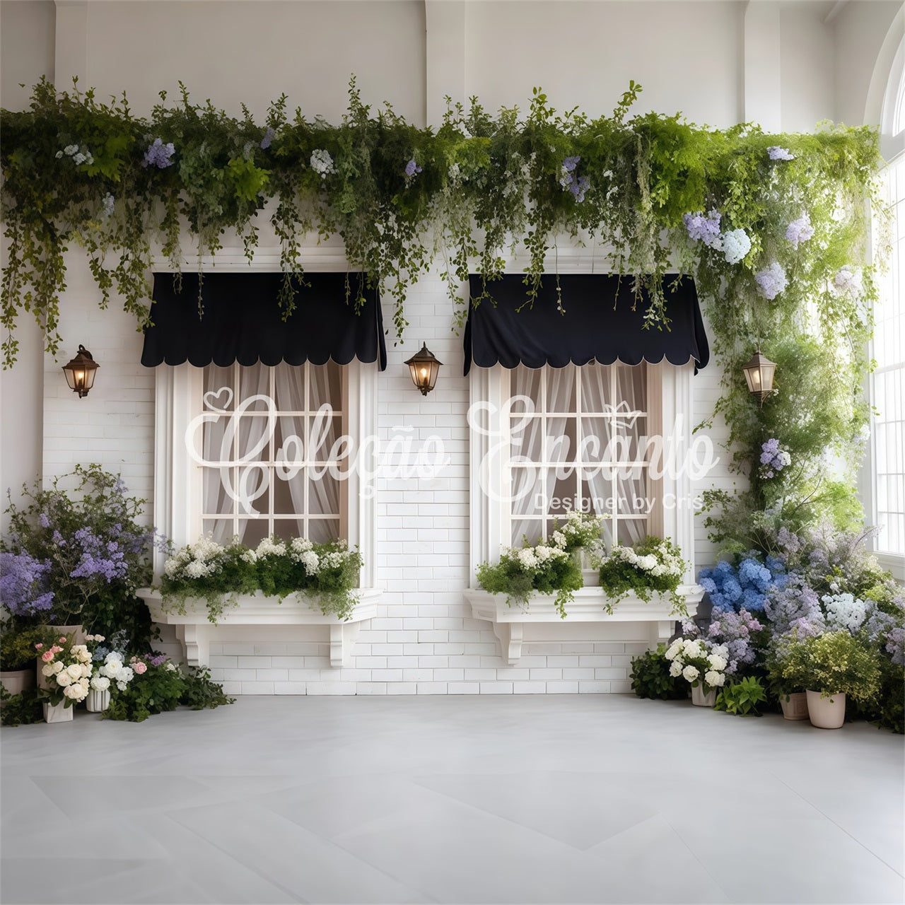 Easter Spring Backdrop Elegant Black Awning Floral Windows Backdrop For Easter By Magali