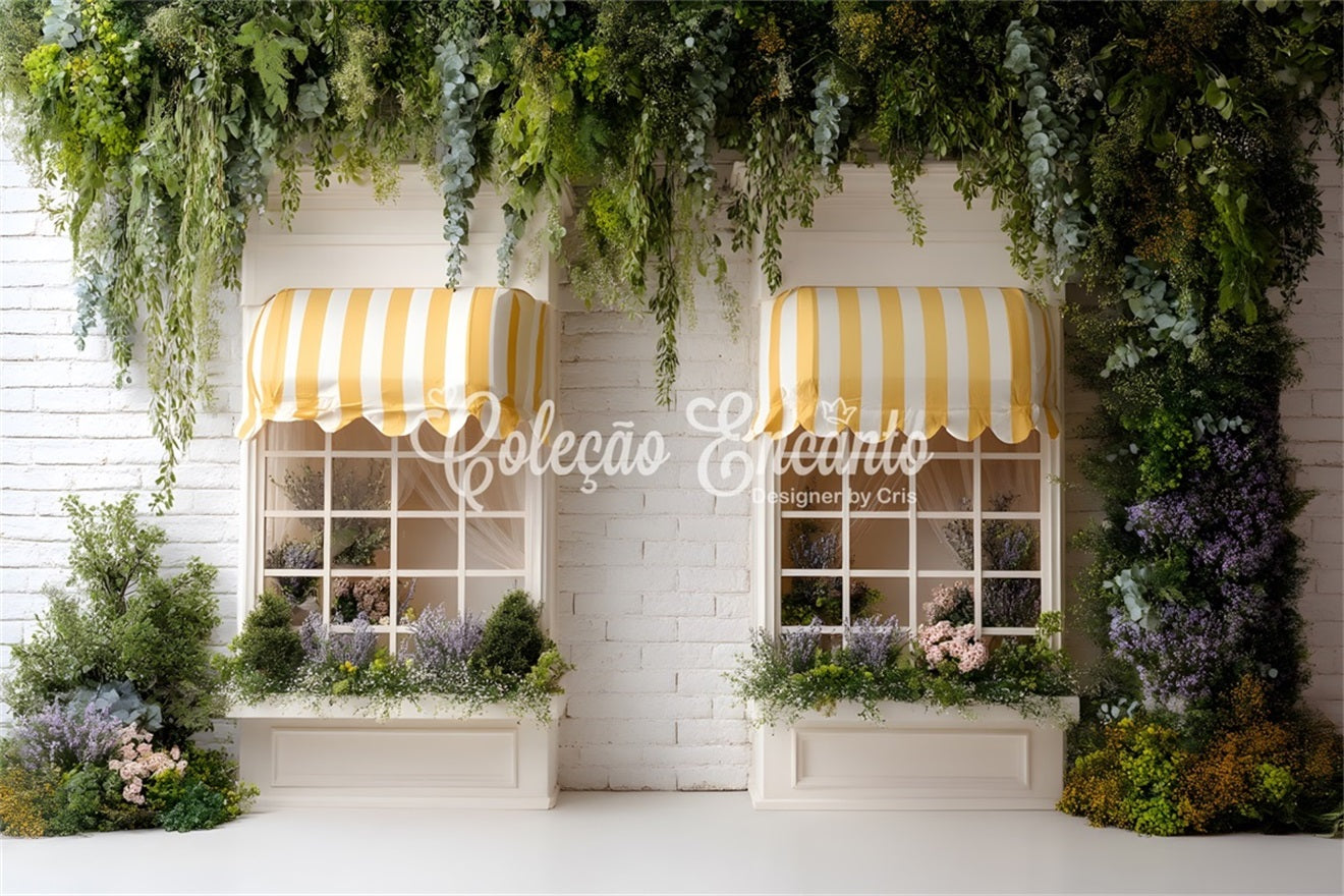 Easter Spring Backdrop Striped Yellow Awning Garden Windows Easter Picture Backdrop By Magali