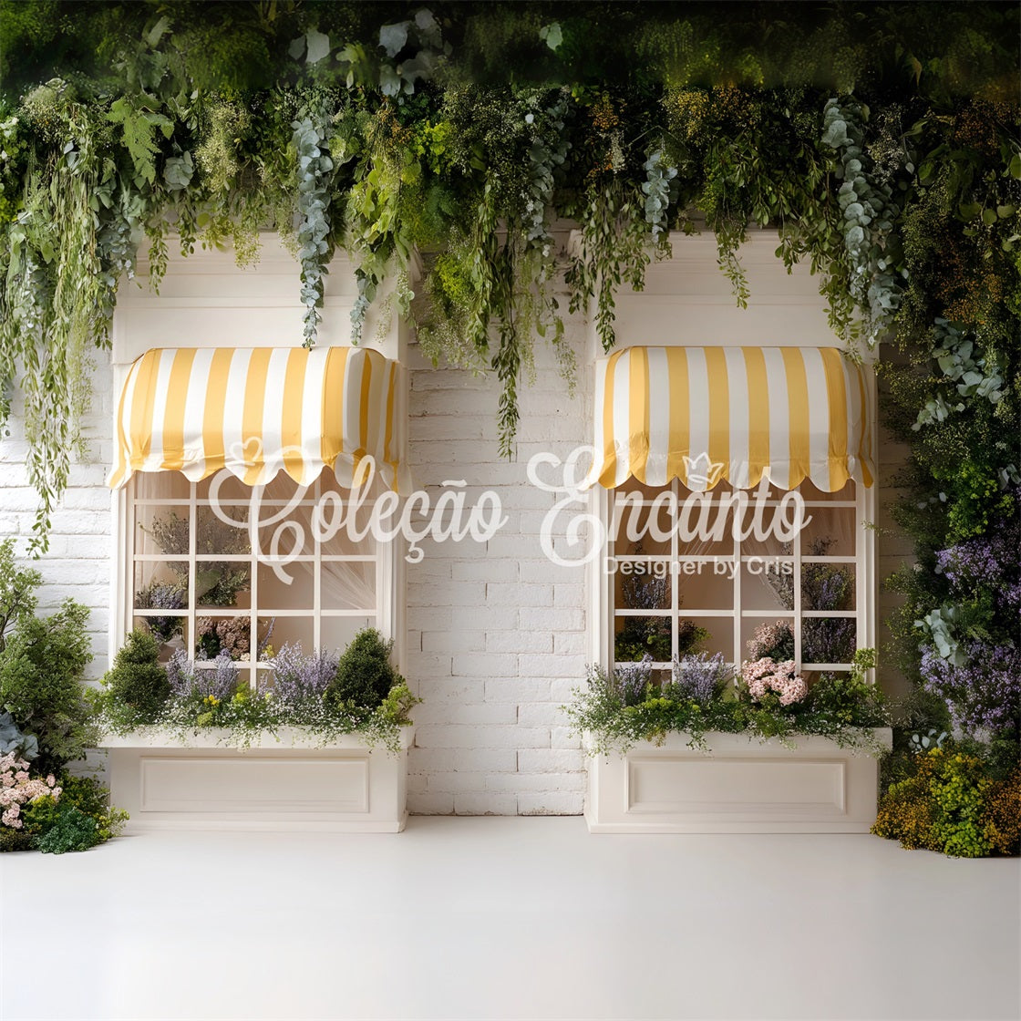 Easter Spring Backdrop Striped Yellow Awning Garden Windows Easter Picture Backdrop By Magali