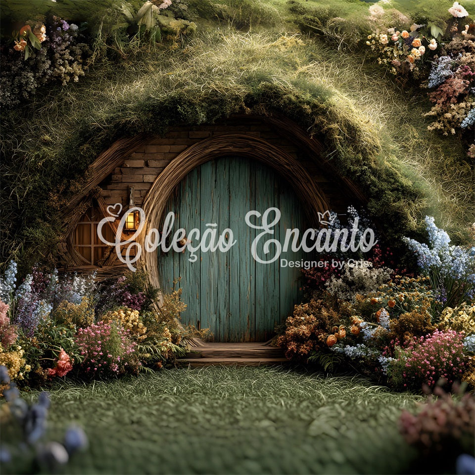 Easter Bunny Burrow Backdrop Enchanted Moss Cottage Floral Door Easter Photography Backdrop By Magali