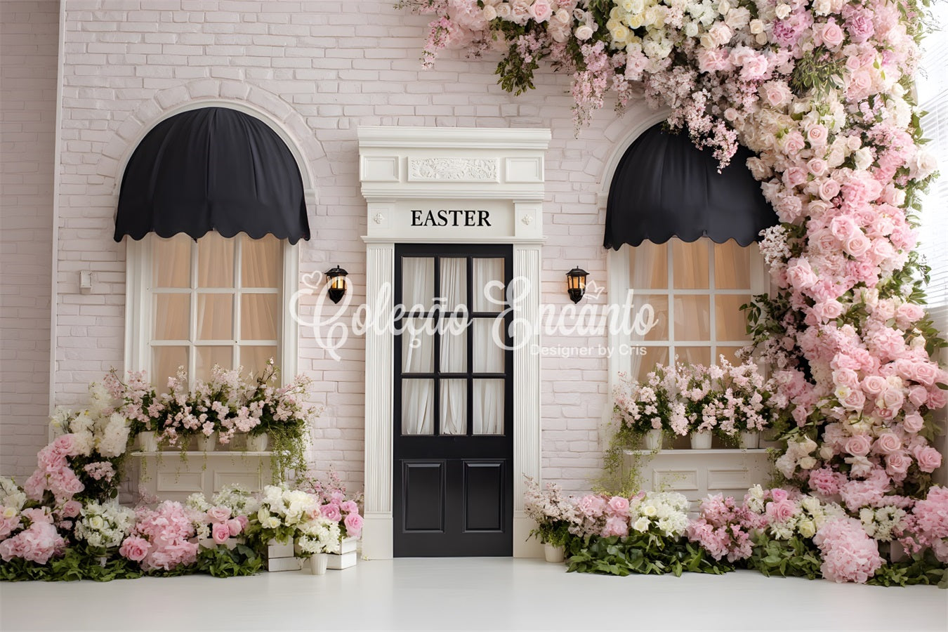 Easter Wreath Doorway Backdrop Pink Floral Brick Door Easter Picture Backdrop Ideas By Magali