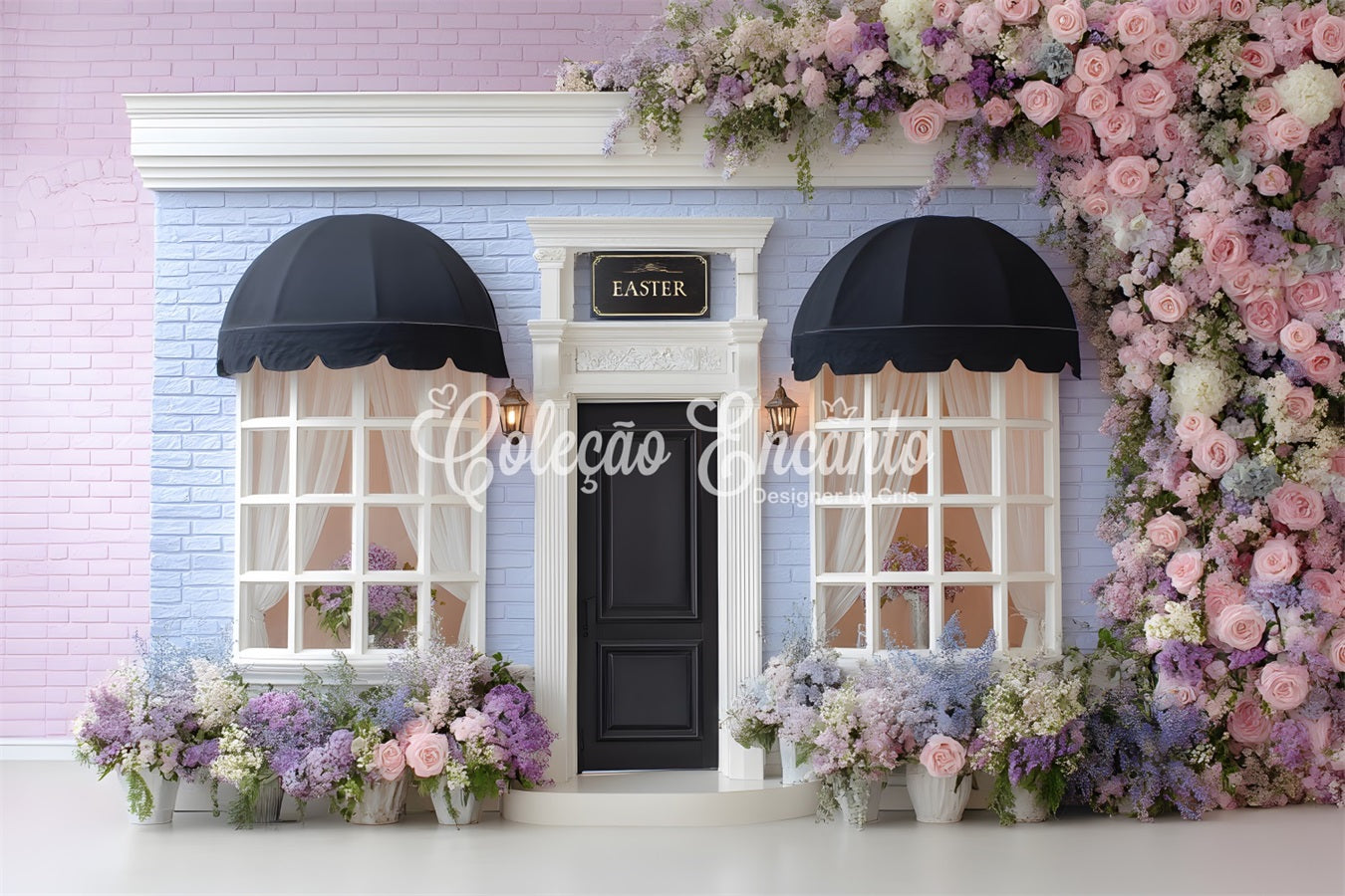Easter Spring Backdrop Pastel Floral Brick Door Easter Backdrop For Photography By Magali