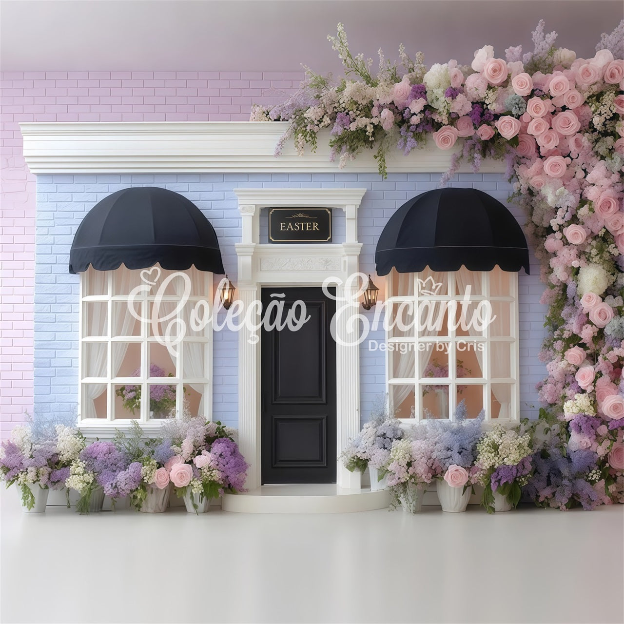 Easter Spring Backdrop Pastel Floral Brick Door Easter Backdrop For Photography By Magali
