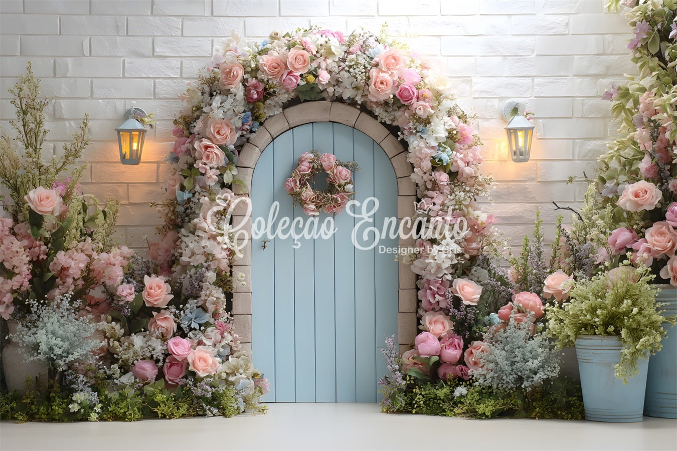 Easter Wreath Doorway Backdrop Floral Arch Blue Door Photography Easter Backdrop By Magali