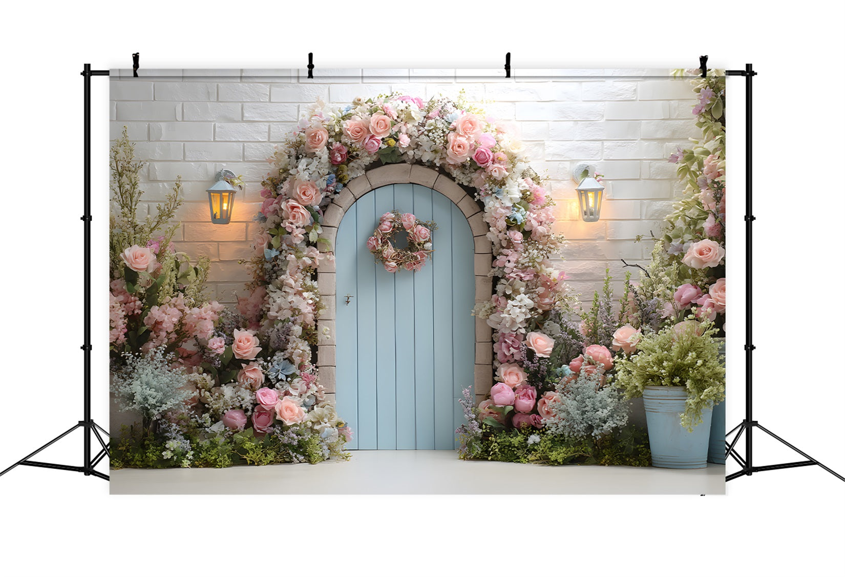 Easter Wreath Doorway Backdrop Floral Arch Blue Door Photography Easter Backdrop By Magali