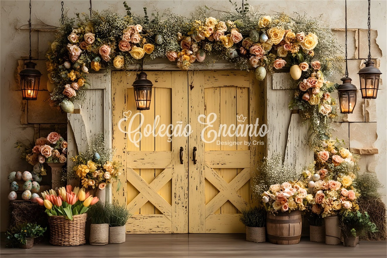 Easter Vintage Floral Backdrop Vintage Yellow Door Blooms Easter Themed Backdrop By Magali