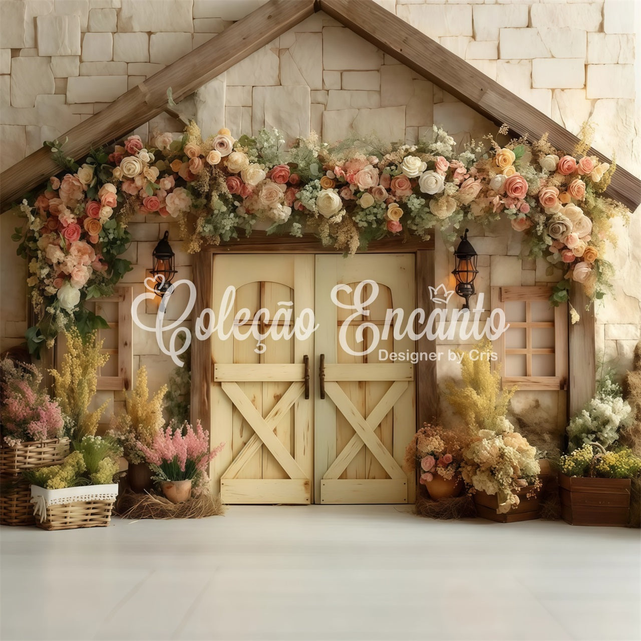 Easter Vintage Floral Backdrop Stone House Flower Door Easter Backdrops Photography By Magali