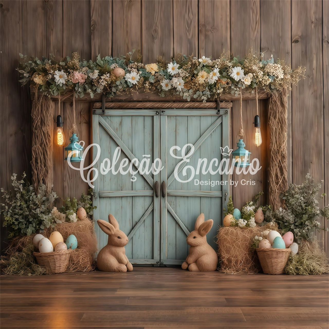 Easter Rustic Backdrop Rustic Bunny Egg Door Happy Easter Photo Backdrop By Magali