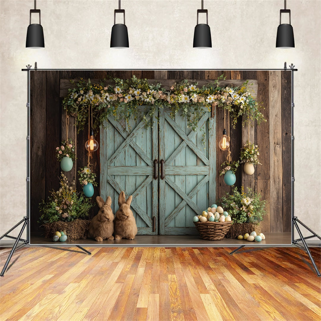 Rabbit Backdrop Floral Bunny Egg Door Easter Backdrops For Pictures By Magali