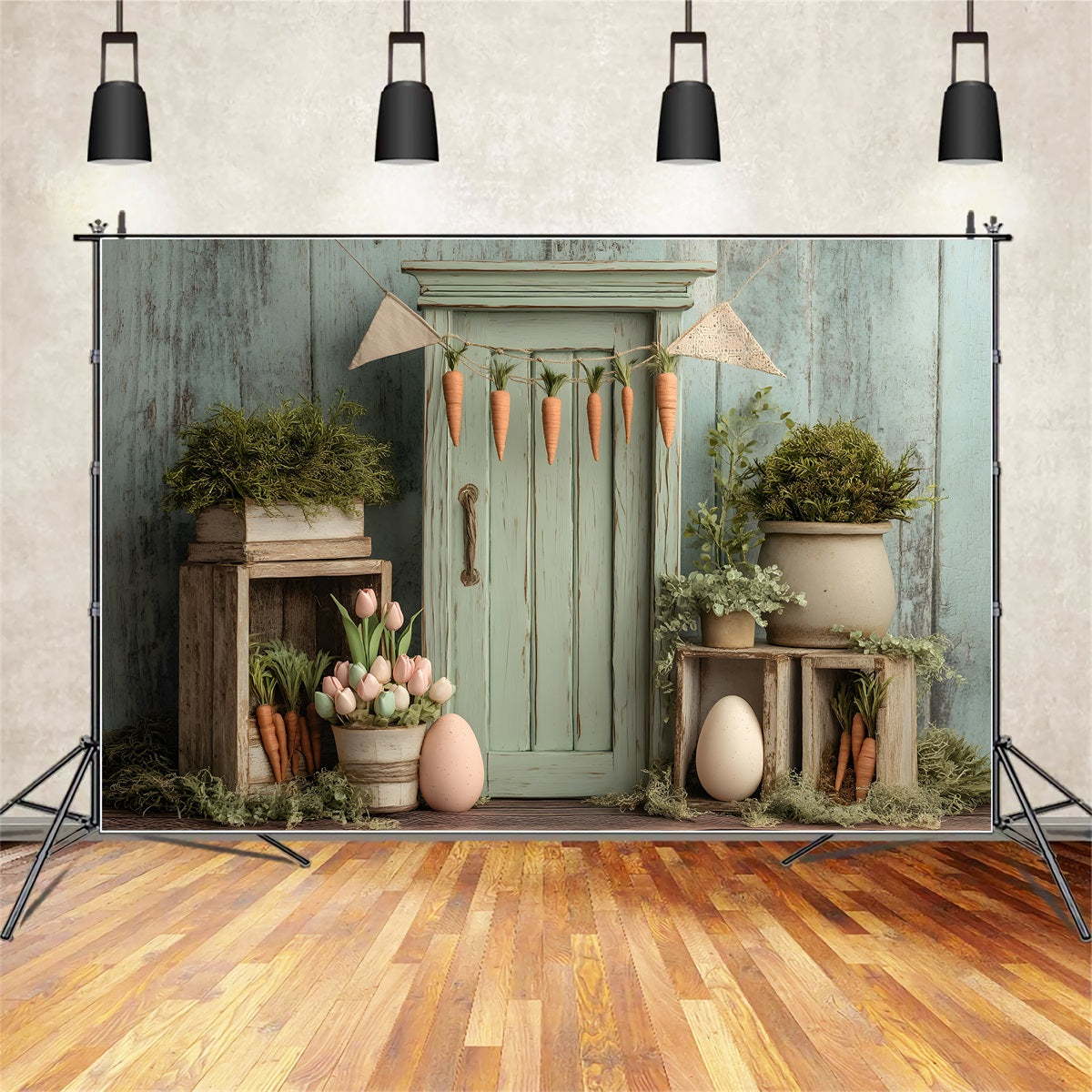 Carrot Backdrop Tulip Egg Rustic Wood Door Easter Backdrops For Photography By Magali