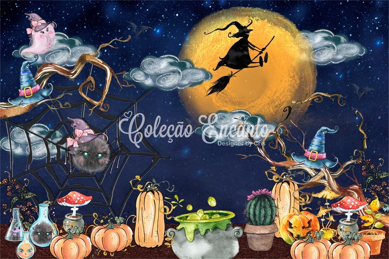 Backdrop For Children Midnight Witch Cauldron Pumpkin Halloween Backdrop Kids By Magali
