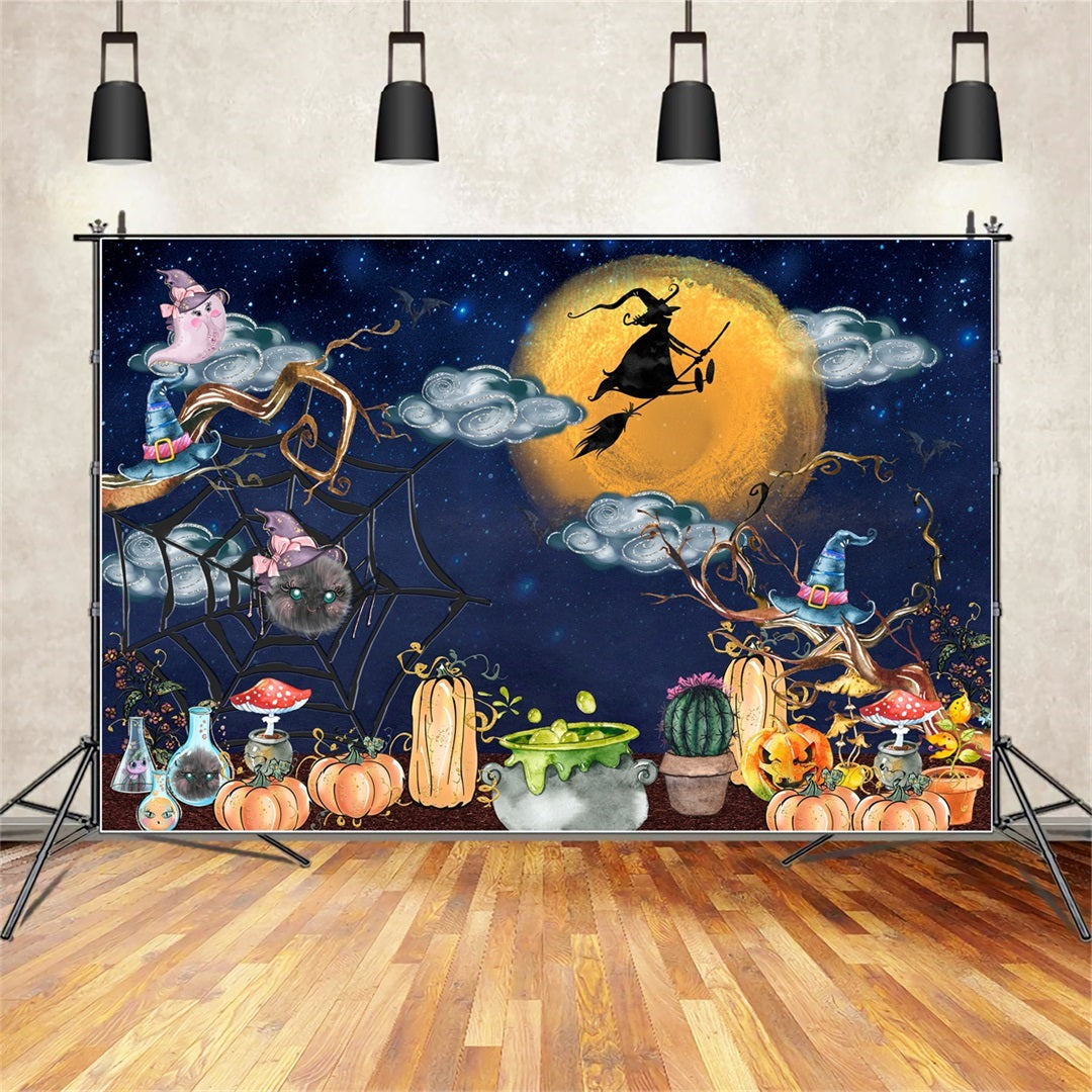Backdrop For Children Midnight Witch Cauldron Pumpkin Halloween Backdrop Kids By Magali