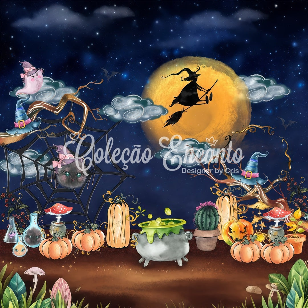 Backdrop For Children Midnight Witch Cauldron Pumpkin Halloween Backdrop Kids By Magali