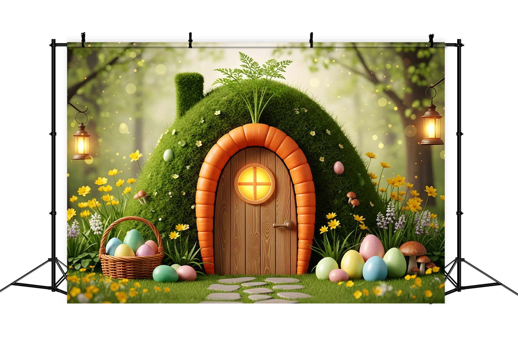 Easter Natural Backdrop Carrot Door Mossy Egg House Outdoor Easter Backdrops By Magali