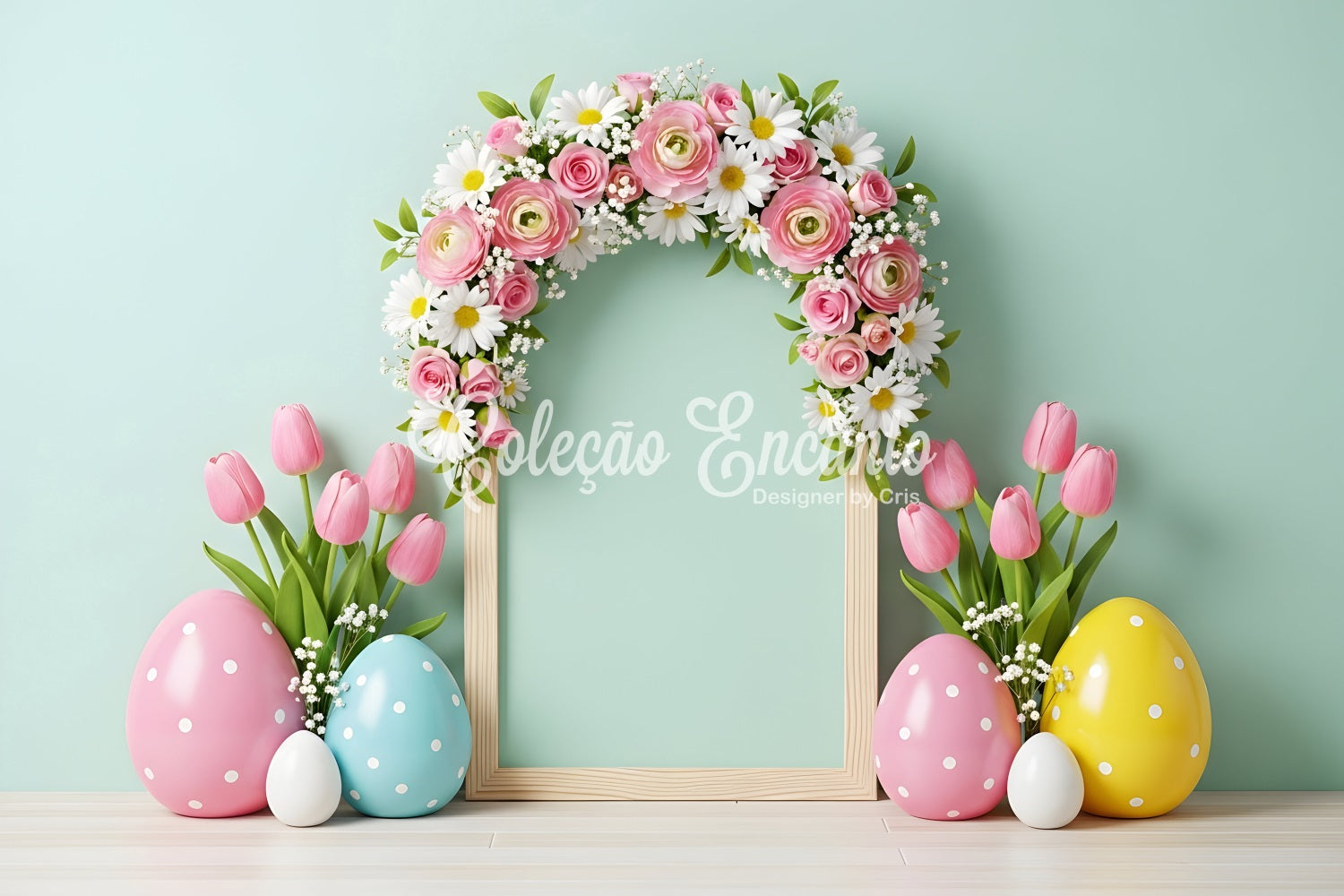 Easter Tulip Backdrop Arch Floral Frame Egg Easter Pictures Backdrop By Magali