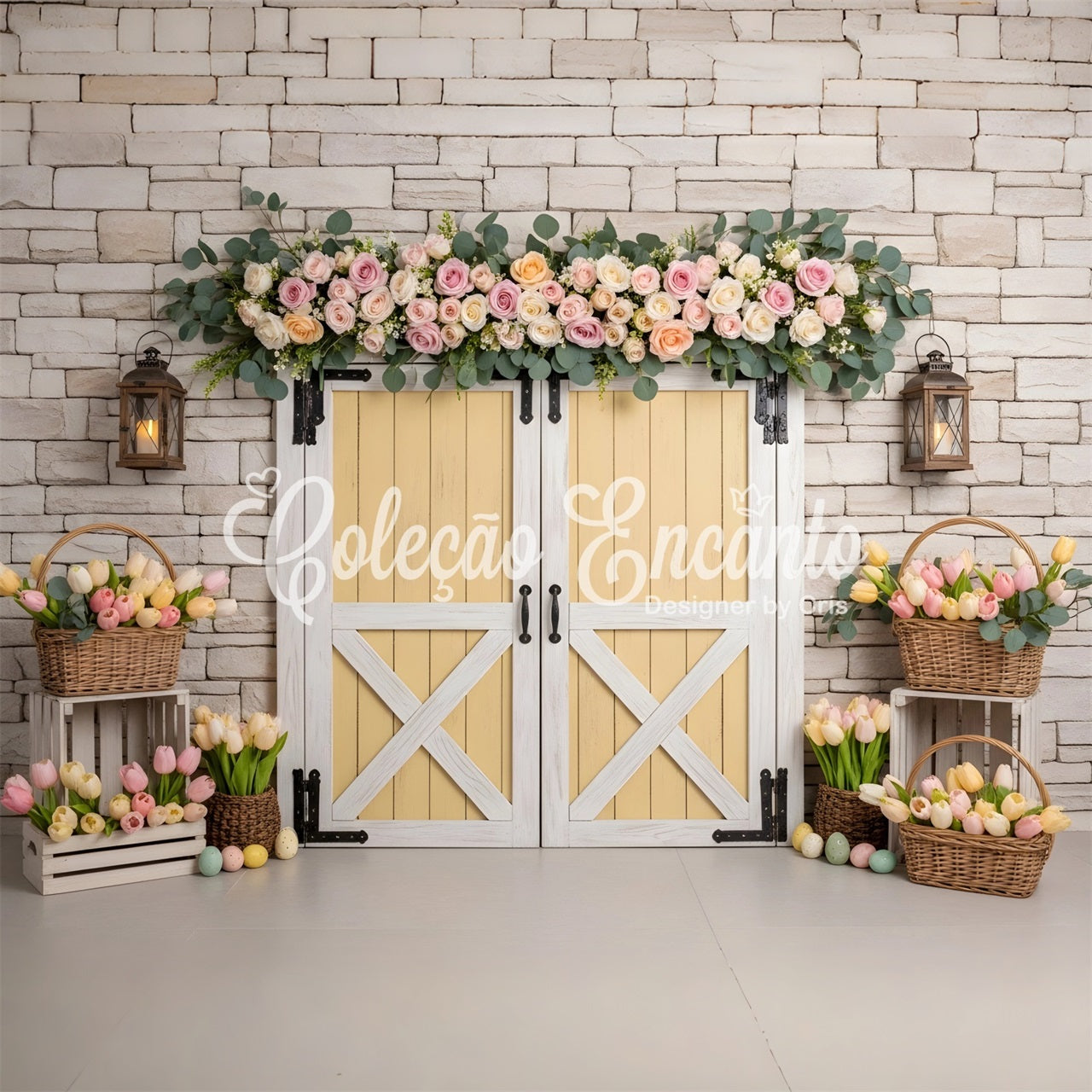 Easter Wreath Doorway Backdrop Yellow Door Tulip Egg Basket Easter Backdrop Pictures By Magali