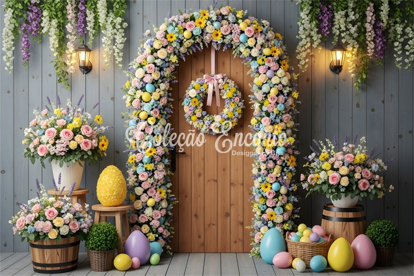 Easter Spring Floral Wreath Backdrop Floral Egg Arch Door Easter Backdrops Ideas By Magali