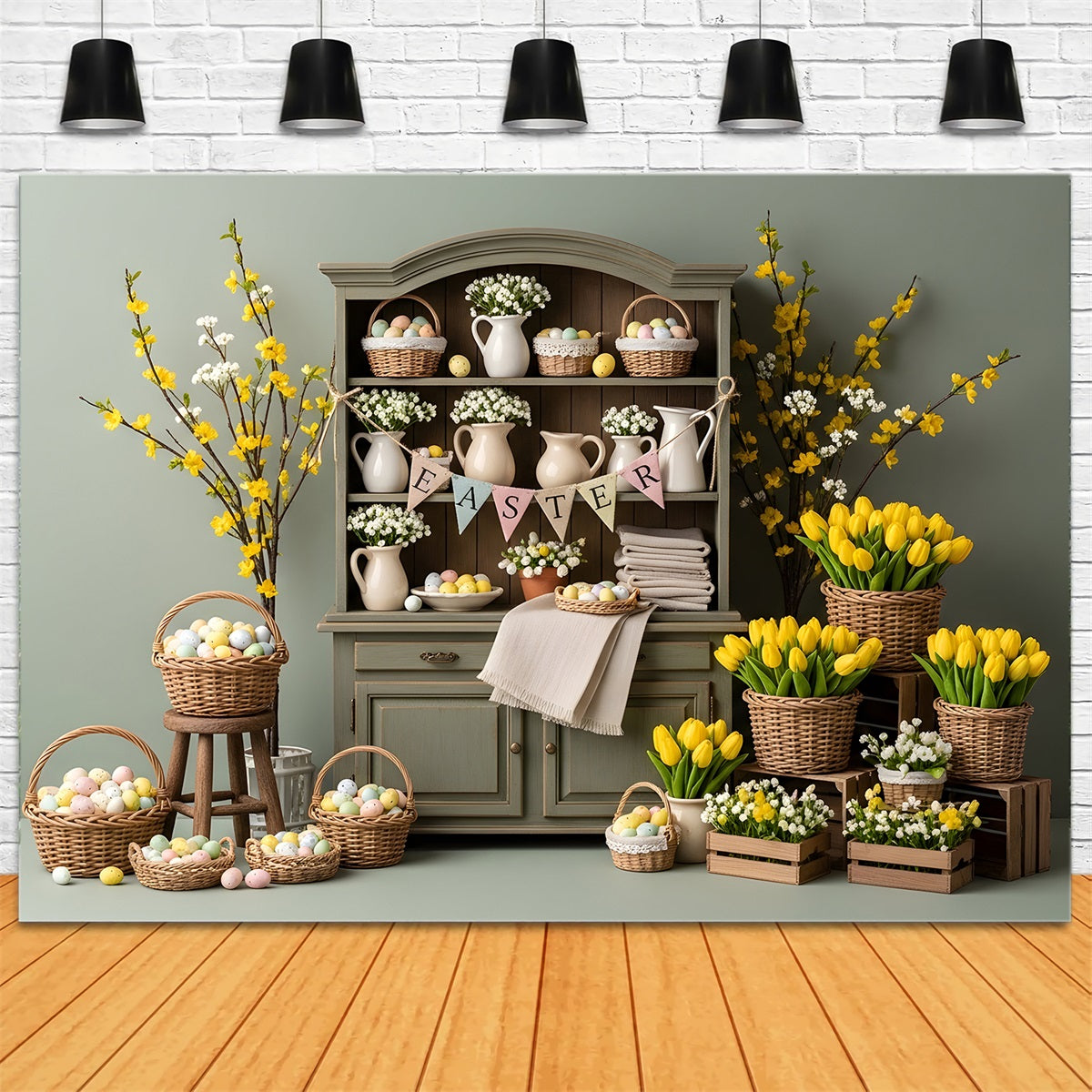 Easter Tulip Backdrop Easter Cabinet Egg Baskets Backdrop Ideas For Easter By Magali