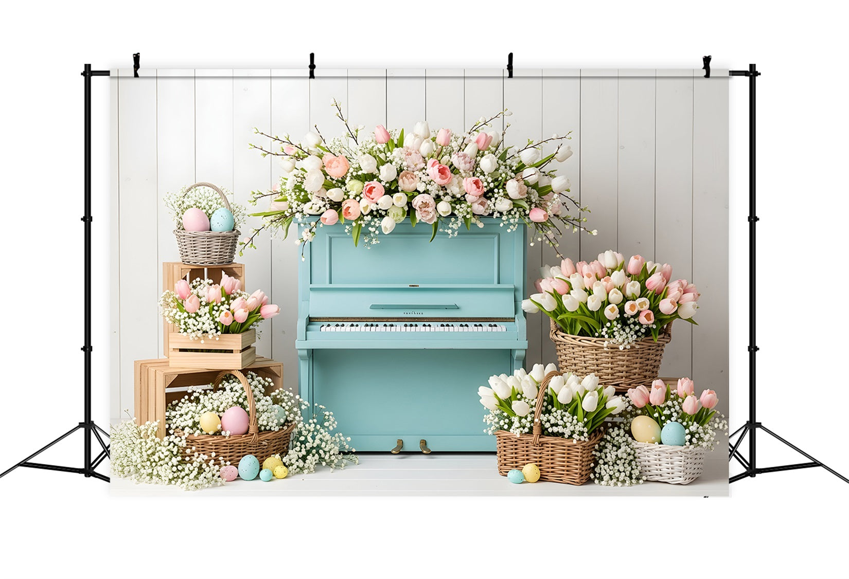 Easter Tulip Backdrop Blue Piano Egg Baskets Easter Photo Booth Backdrop Ideas By Magali