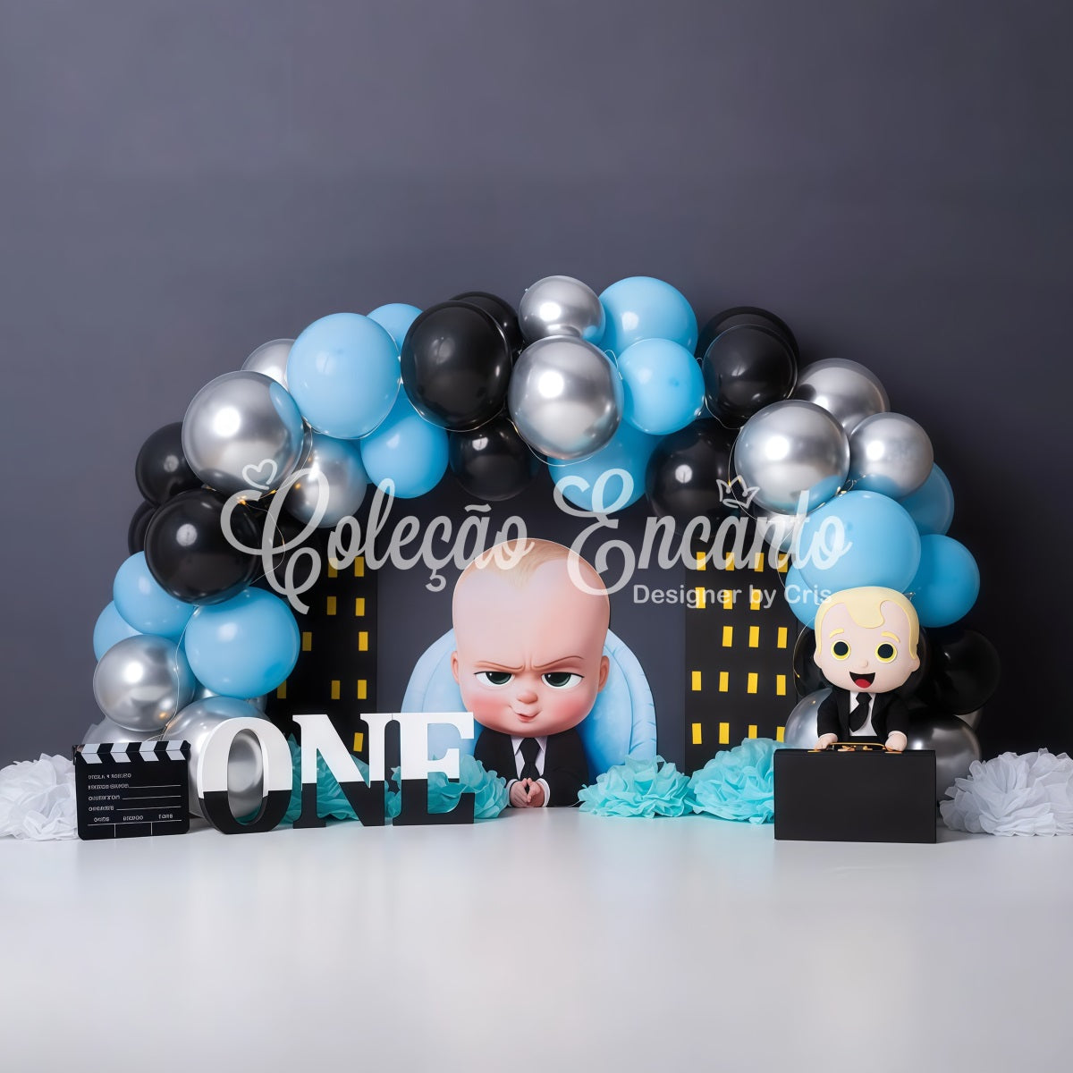 Children Backdrop Blue Black Balloon City Boss Kids Birthday Backdrop By Magali