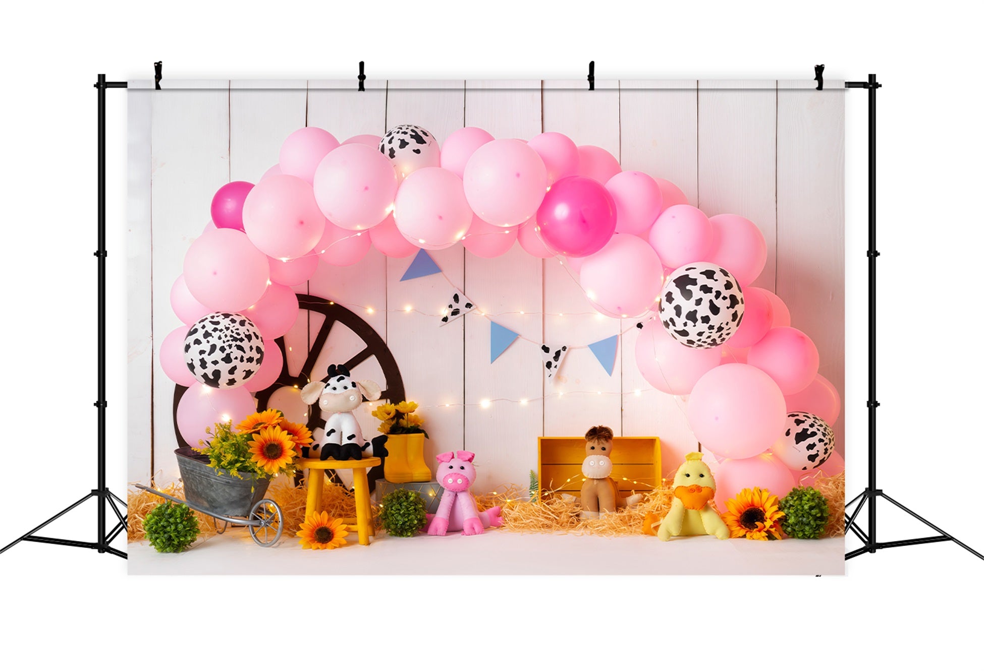 Newborn Photo Backdrop Pink Farm Balloon Sunflower Hay Cowgirl Backdrop Ideas By Magali