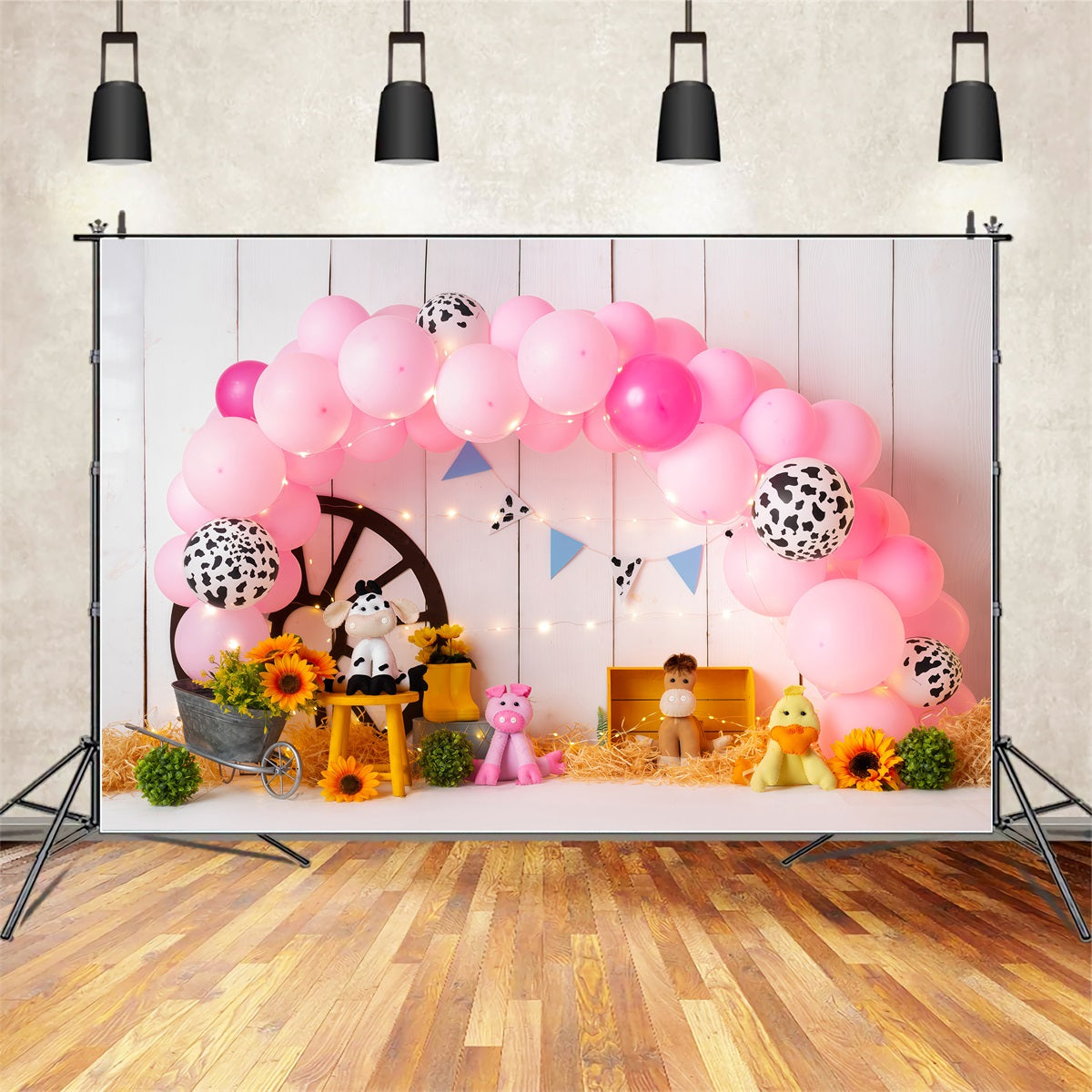 Newborn Photo Backdrop Pink Farm Balloon Sunflower Hay Cowgirl Backdrop Ideas By Magali