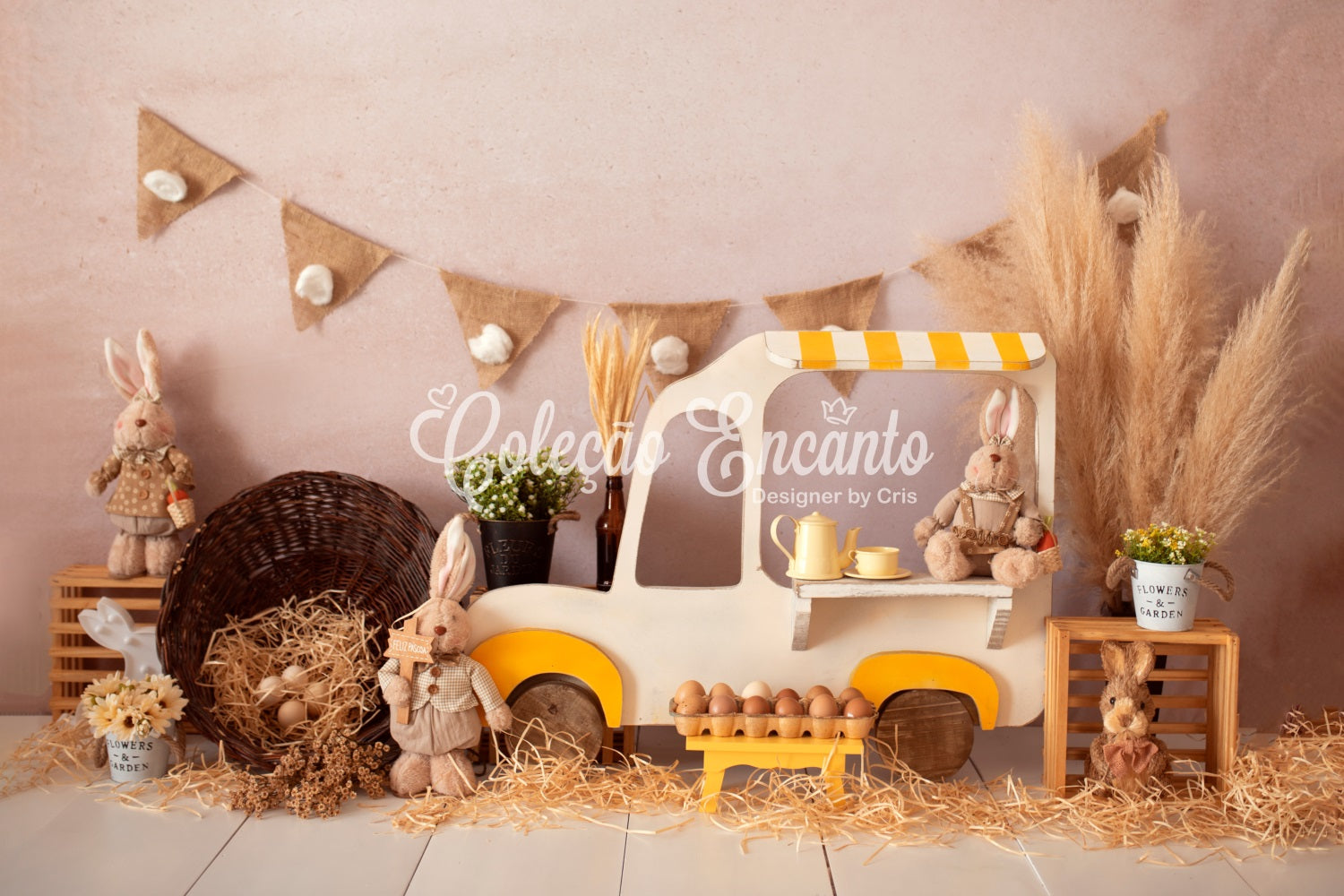 Children's Backdrop Rustic Bunny Market Cart Display Easter Backdrops By Magali