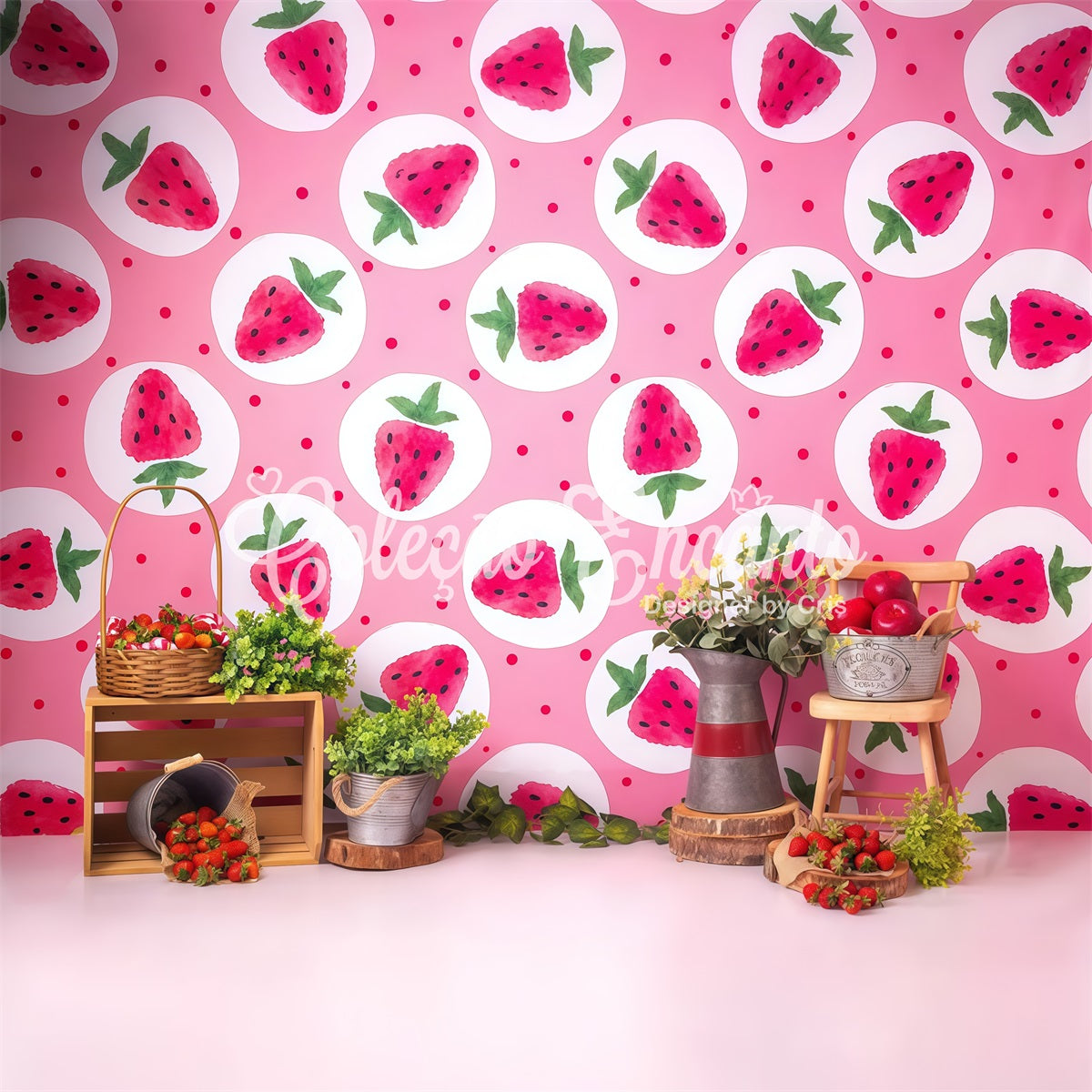Childrens Backdrops Pink Strawberry Picnic Farm Stand Kids Photography Backdrop By Magali
