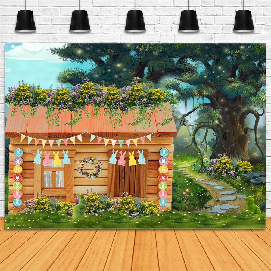Kids Backdrop Pastel Bunny Garden Woodland Cottage Easter Photo Backdrop By Magali